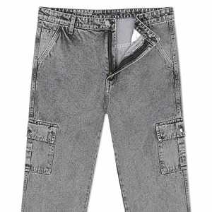Pantalon cargo en jean personnalisé pour homme, style hip-hop, coupe droite, délavé, couleur unie, automne, OEM ODM - Product Image 2