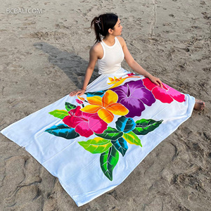 Verano nueva moda pintada a mano flores balinesas pareos Pareo rayón ropa de playa para adultos Asia Pacífico islas al por mayor - Product Image 3