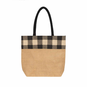 Bolsa de Yute Mediana con Patrón Geométrico, Cierre de Cremallera, Asa Superior, Ecológica, para Compras y Uso Diario - Product Image 3