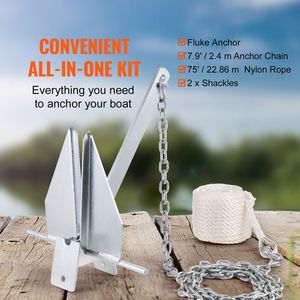 Kit Ancora a Prua per Yacht e Barche, Ancora a Prua in Acciaio Zincato a Caldo da 8,5 LBS, Catena da 7,9 Piedi, Corda da 75 Piedi, Due Griffe da 0,4 Pollici - Product Image 2