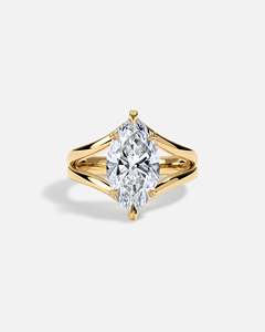 Anillo de Compromiso Solitario con Diamante Cultivado en Laboratorio de Corte Marquesa de 1 Quilate, Joyería Fina de Oro de 14K con Tallo Dividido, Minimalista y de Lujo, Certificado IGI - Product Image 1