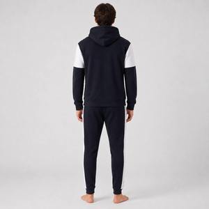 Conjunto de Sudadera y Pantalones de Algodón para Hombre, Azul Marino y Blanco, Ligero, con Capucha, Manga Larga, Casual, Otoño, Ajuste Holgado, Cierre Frontal - Product Image 3