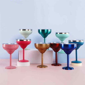 Verre à cocktail Margarita isotherme à double paroi en acier inoxydable avec couvercle, idéal pour les vacances à la plage ou à la piscine - Product Image 1