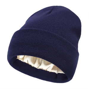 Custom Slouchy Knit Winter Beanie Satin Lined Silk Lining Adjustable Warm Cuffed <b>Cap</b> Unisex Travel Gift With Custom Logo - Product Image 3