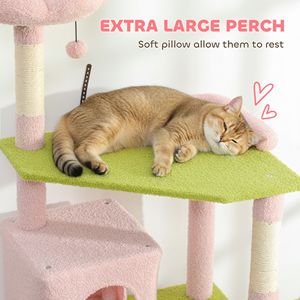 Albero per Gatti Grande da 74 Pollici con Fiori Rosa, Torre con Tiragraffi e Tavola, Arredamento per Gatti da Interno - Product Image 5