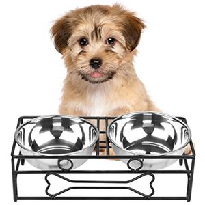 Ensemble de gamelles surélevées en céramique personnalisées avec support en fer antidérapant, double distributeur de nourriture et d'eau pour chiens de taille moyenne et petite - Product Image 2