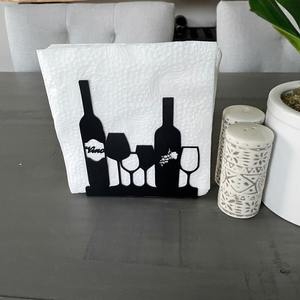 Porta Servilletas de Metal Negro para Amantes del Vino con Diseño Decorativo, Ideal para Mesa de Comedor, Cocina y Decoración de Bar, Hecho a Mano en India - Product Image 3