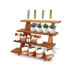 Support à cupcakes rectangulaire réglable en bois naturel rustique, présentoir à gâteaux fait main pour muffins, pâtisseries, desserts, célébrations - Product Image 1
