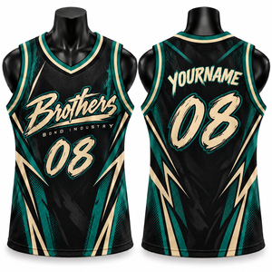 Maillot de basket-ball pour homme, bleu sarcelle, beige, noir, avec motif de foudre sublimé à effet de pinceau, en maille respirante, débardeur de sport pour la gym - Product Image 1
