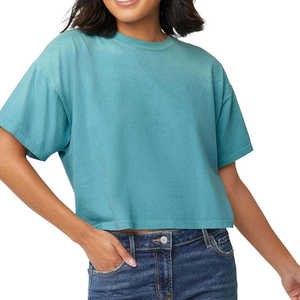 T-shirt de sport ample et court en coton 100 % pour femmes, avec épaules tombantes, personnalisable, par le fabricant - Product Image 2