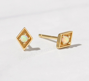 Natural Ethiopian Opal Handmade 18K Gold Plated 925 <b>Silver</b> 4mm Round Prong Set Designer <b>Stud</b> Earrings Fine Jewelry Gift Women's - Product Image 1