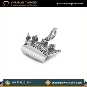 Trendy Fashion Icy 10K <b>Solid</b> <b>Gold</b> Custom Iced Crown Statement Necklace Lab Grown Diamond Charm <b>Pendant</b> Hip Hop Fine Unisex Gift - Product Image 3