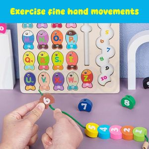 Jeu de pêche en bois, chiffres et lettres, puzzle de poissons colorés, jouet éducatif pour l'apprentissage des enfants - Product Image 3