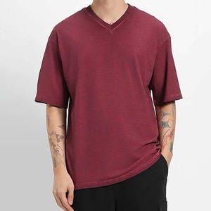 Hot Sell Men Summer Plain T-shirt Solid Color Short Sleeve Loose <b>Fit</b> <b>V</b>-neck Casual Tee Men's Clothing Plus Size Men's Shirts - Product Image 1