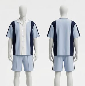 Conjunto de 2 Piezas de Verano para Hombre, Shorts Casuales con Textura Jacquard, Cintura Ajustable y Cordón, Traje para Vacaciones en la Playa, Venta al Por Mayor OEM - Product Image 1