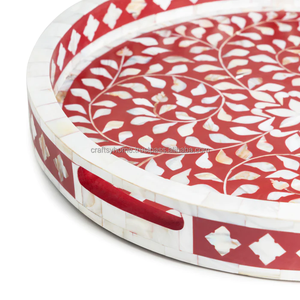 Bandeja de servicio hecha a mano antigua moderna con incrustaciones de perlas madre Craftsy hogar venta al por mayor técnica de concha pulida posavasos estilo Ángel - Product Image 2