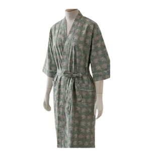 Oferta Especial: Bata de Mujer con Estampado Floral, Largo hasta la Rodilla, de Algodón y Fibra de Bambú, Cuello en V, Manga Tres Cuartos, Suave y Casual, para Primavera - Product Image 4
