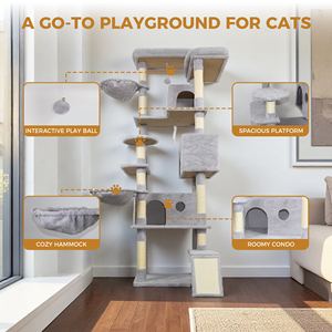 Griffoir pour chat en sisal et arbre à chat multi-niveaux au design moderne, emballé en carton, mobilier d'intérieur pour animaux de compagnie pour grands chats - Product Image 3