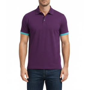 Polo Morado para Hombre, Estilo Nuevo, con Contraste en Verde Azulado en las Mangas, Corte Ajustado, Casual - Product Image 1