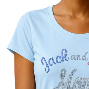 Light Blue Short Sleeve Crew Neck <b>T</b> <b>Shirt</b> with Colorful Jack and Jill Mom Embroidered Lettering Women's Casual Graphic Fashion - Product Image 4