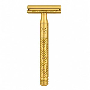 Maquinilla de Afeitar de Doble Hoja Dorada con Cuchillas de Acero Inoxidable y Mango de Plástico para Hombres, Uso en Barberías - Product Image 1