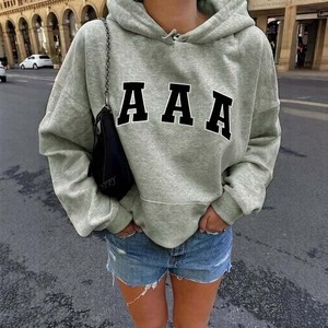 เสื้อฮู้ดดี้โอเวอร์ไซส์สำหรับผู้หญิง พิมพ์ลายอาร์ชเอด้า แขนเสื้อแบบดรอปโชว์เดอร์ ผ้าคอตตอนถัก สไตล์สตรีทแวร์ลำลอง - Product Image 6