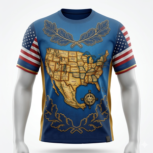 เสื้อยืดคอกลมแขนสั้นพิมพ์ลายแผนที่ด้วยเทคนิคซับลิเมชั่นคุณภาพสูง เนื้อผ้านุ่ม ระบายอากาศได้ดี ผลิตจากโพลีเอสเตอร์ เหมาะสำหรับงานออกแบบตามสั่ง - Product Image 6