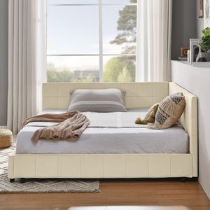 Letto Imbottito Matrimoniale con Testiera e Braccioli Confortevoli, Design Divano Letto per Camera da Letto o Soggiorno - Product Image 4