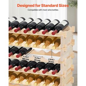 Casier à vin autoportant en bois massif à 8 niveaux, capacité 96 bouteilles, solution de rangement modulaire empilable pour Pinot Noir - Product Image 3