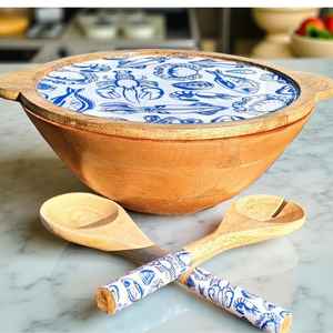 Bol de service classique en bois de manguier écologique UO, design émaillé coloré, poli, pour salade, dîner, petit-déjeuner, déjeuner, fête, usage quotidien, abordable - Product Image 5