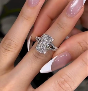 4.54CT Lab Grown Moissanite <b>Emerald</b> Cut Engagement <b>Ring</b> Bridal Wedding Band 925 <b>Silver</b> Rhodium Plated Anniversary Gift - Product Image 6