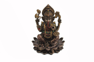 Estatua Tradicional Hecha a Mano de Resina con Acabado en Cobre del Dios Ganesha sobre Base de Loto, Ídolo del Dios Hindú, Decoración para el Hogar, Escultura Religiosa - Product Image 2