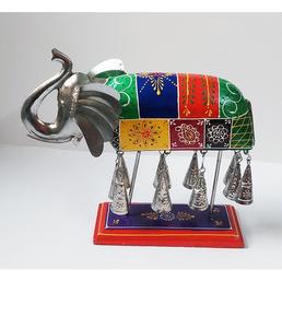 Clochettes d'éléphant en fer peintes à la main sur le thème de l'art indien moderne – Élégantes pour la maison et le bureau - Product Image 5