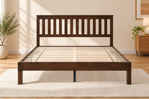 Lit plateforme moderne en MDF marron, choix populaire, avec système de 12 lattes et rangement sous le lit, cadre de lit pour la maison, mobilier en gros - Product Image 1