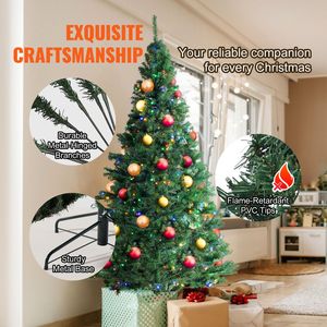 Albero di Natale Artificiale Preilluminato da 6,5 Piedi con 450 Luci LED Multicolore, 1227 Punte di Rami, Decorazione Festiva Completa per Feste - Product Image 6