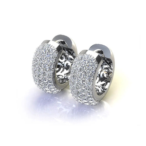 Lab Grown Diamond Wide Pave <b>Hoop</b> <b>Earrings</b> <b>14K</b> White <b>Gold</b> Huggie <b>Earrings</b> Filigree Design Wholesale for Women Trending <b>Earrings</b> - Product Image 1