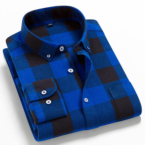 100% Cotton Flannel Men's <b>Plaid</b> Casual Long-sleeved Button-down Collar <b>Shirt</b>, Spring Autumn - Product Image 2