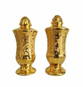 Luxury Gold Ceramic <b>Salt</b> and Pepper Shakers Floral Embossed Hexagonal Base Porcelain Spice Dispenser Fine Tableware Set - Product Image 5