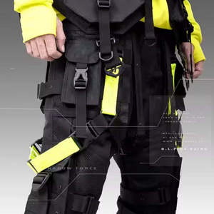 Pantalon cargo techwear streetwear pour homme, pantalon tactique cyberpunk, joggers multi-poches, sangles, style urbain hip hop Harajuku, accents néon - Product Image 4