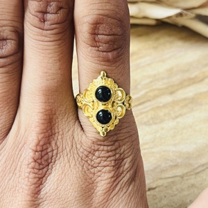 Unique Design Black Onyx Boho Silver Eye Jewelry Women 18k Gold Plated Tribal <b>Statement</b> Finger <b>Ring</b> Wholesale/OEM/ODM - Product Image 5