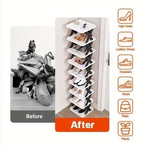 Scarpiera Compatta e Leggera a 9 Livelli, Gabbia Salvaspazio Alta e Stretta per 9 Paia, per Corridoio e Bagno, Armadio Portascarpe Impilabile - Product Image 2