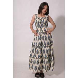 Vestido Maxi sin Mangas con Estampado de Bloques, 100% Algodón Ecológico, para Usar en Verano - Product Image 3