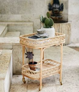 Premium Quality Wicker Serving <b>Trolley</b> With Functional Storage Shelves And Smooth Rolling Wheel Design - Product Image 6