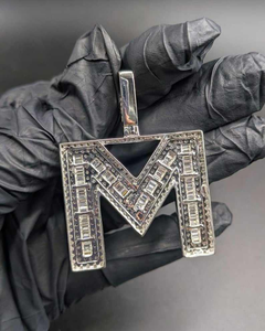 Luxury Iced Out Letter M <b>Pendant</b> Necklace Baguette CZ <b>Initial</b> Charm Hip Hop Bling Statement Jewelry Unisex Gift - Product Image 6
