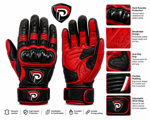 Gants de moto en cuir Dumela de haute qualité, rayés rouge et noir, doublure en coton, longueur poignet, respirants, sportifs, pour l'extérieur, quatre saisons - Product Image 6