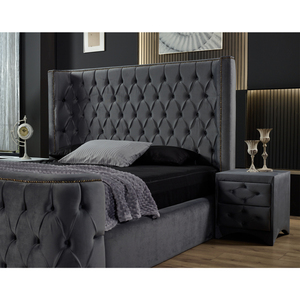 Cama de Hotel de Lujo Contemporánea con Cabecera Acolchada con Costuras Verticales y Base Tapizada para Hogar, Hotel y Villas - Product Image 1