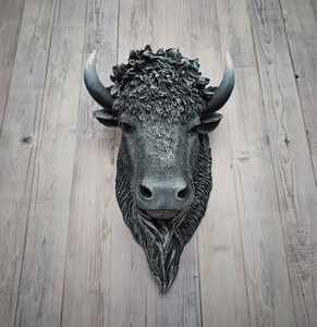 Tête de buffle en aluminium, décoration murale artistique avec design extravagant, ensemble multi-pièces - Product Image 2