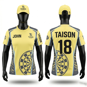 เสื้อดาร์ทผู้หญิง ผ้าโพลีเอสเตอร์พรีเมียม 150 GSM ระบายอากาศได้ดี สีเหลือง-เทา ดีไซน์ลายแผง พิมพ์โลโก้แบบซับลิเมชั่นตามสั่ง - Product Image 1