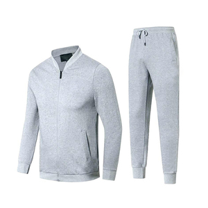 Ensemble de survêtement gris uni pour homme, à manches longues, avec fermeture éclair sur le devant, coupe décontractée et respirante, col montant, pour l'automne - Product Image 1