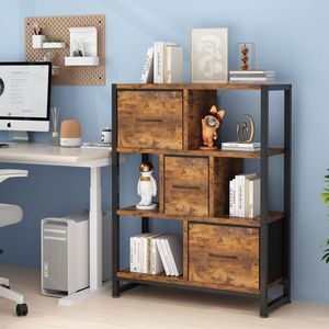 Libreria a 4 Ripiani in Legno Nero e Ferro con 3 Gambe Alte, Pannello in Truciolato e Tessuto Non Tessuto, 80x30x103cm, Struttura in Ferro, Componenti in Legno Nero e Ferro - Product Image 3